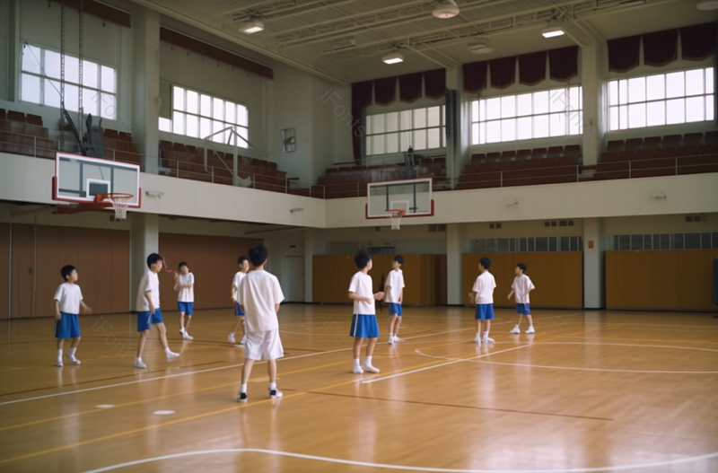 日本孩子在学校体育馆练习篮球摄影图,高清,摄影图,摄影图片,图片大全,摄影图免费下载